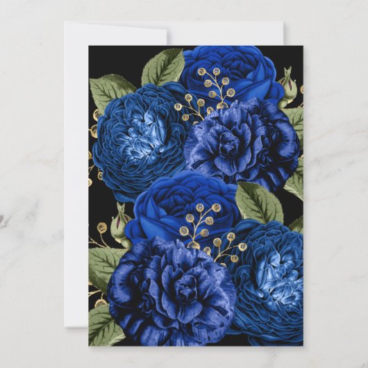 ROYAL BLUE GOLD FLORAL ELEGANT WEDDING INVITATION KAART (Achterkant)