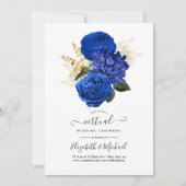 Royal Blue & Gold Floral en Lace Virtual Wedding Kaart (Voorkant)