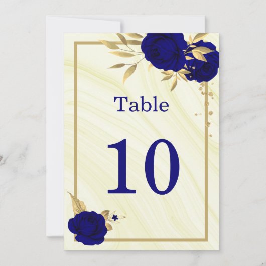 royal blue gold floral geometric table number kaart (Voorkant)