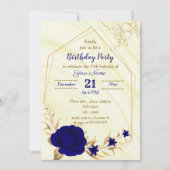 royal blue gold floral geometric verjaardagsfeestj kaart (Voorkant)
