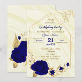 royal blue gold floral geometric verjaardagsfeestj kaart (Voorkant / Achterkant)