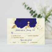 royal blue gold floral marmer choice RSVP kaartje (Staand voorkant)