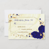 royal blue gold floral marmer geometrisch RSVP kaartje (Voorkant)