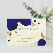 royal blue gold floral marmer RSVP kaartje (Staand voorkant)