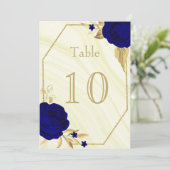 royal blue gold floral marmer table number kaart (Staand voorkant)
