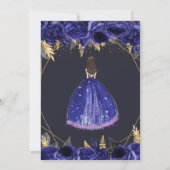 Royal Blue Gold Floral Princess Quinceañera Invita Kaart (Achterkant)