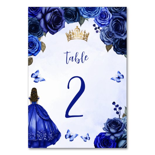 Royal Blue Gold Floral Princess Quinceañera Kaart (Achterkant)