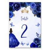 Royal Blue Gold Floral Princess Quinceañera Kaart (Voorkant)