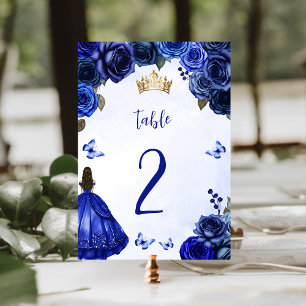 Royal Blue Gold Floral Princess Quinceañera Kaart