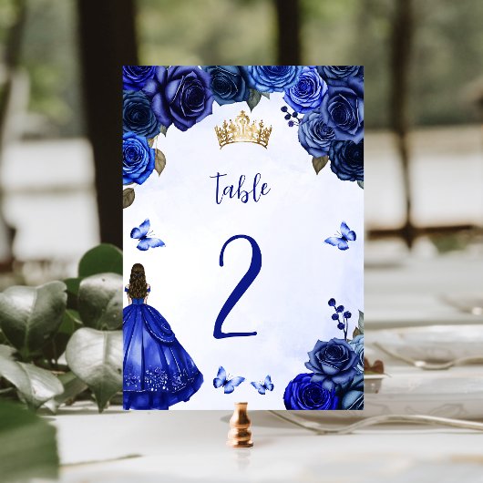 Royal Blue Gold Floral Princess Quinceañera Kaart