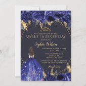 Royal Blue Gold Floral Princess Sweet 16 Kaart (Voorkant)