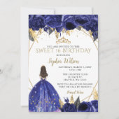 Royal Blue Gold Floral Princess Sweet 16 Kaart (Voorkant)