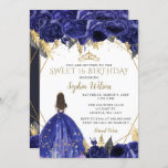 Royal Blue Gold Floral Princess Sweet 16 Kaart<br><div class="desc">Elegant Royal Blue Gold Floral Princess Sweet 16 Uitnodiging</div>