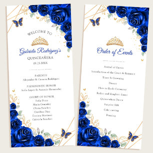 Royal Blue Gold Floral Quinceanera Evenementen Programmakaart