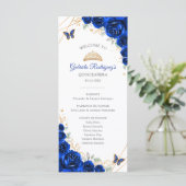 Royal Blue Gold Floral Quinceanera Evenementen Programmakaart (Staand voorkant)