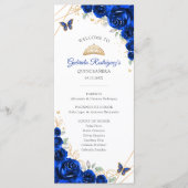 Royal Blue Gold Floral Quinceanera Evenementen Programmakaart (Voorkant)