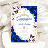 Royal Blue Gold Floral Quinceanera Kaart