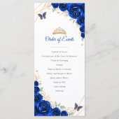 Royal Blue Gold Floral Quinceanera Programma Menu (Achterkant)