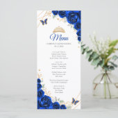 Royal Blue Gold Floral Quinceanera Programma Menu (Staand voorkant)