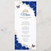 Royal Blue Gold Floral Quinceanera Programma Menu (Voorkant)