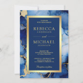 Royal Blue Gold Fluid Ink QR Code Wedding Kaart (Voorkant)