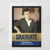 Royal Blue Gold Foil Block Effect Photo Afstuderen Kaart (Voorkant)