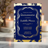 Royal Blue Gold Folie Quinceañera Uitnodiging Tren