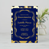 Royal Blue Gold Folie Quinceañera Uitnodiging Tren (Staand Voorkant)