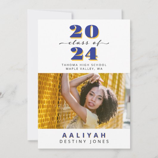 Royal Blue + Gold Foto Afstuderen Aankondiging