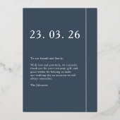 Royal Blue Gold Foto Bruiloft Liefde en Dankbaarhe Folie Uitnodiging (Achterkant)