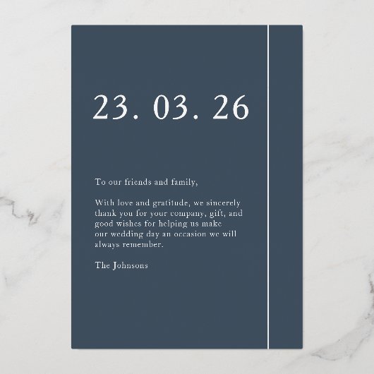 Royal Blue Gold Foto Bruiloft Liefde en Dankbaarhe Folie Uitnodiging (Achterkant)