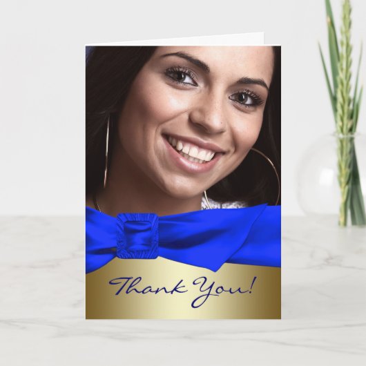 Royal Blue Gold Foto Quinceanera Dank u kaarten (Voorkant)