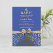 Royal Blue & Gold Glam Leopard Print Baby shower Kaart (Staand voorkant)