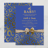 Royal Blue & Gold Glam Leopard Print Baby shower Kaart (Voorkant / Achterkant)