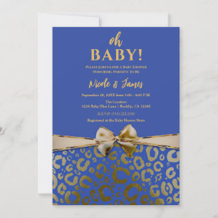 Royal Blue & Gold Glam Leopard Print Baby shower Kaart