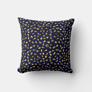 Royal Blue & Gold Glam Leopard Spots Print Kussen