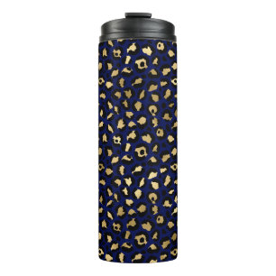 Royal Blue & Gold Glam Leopard Spots Print Thermosbeker