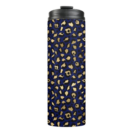 Royal Blue & Gold Glam Leopard Spots Print Thermosbeker (Voorkant)