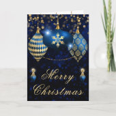 Royal Blue & Gold Glitter Baubles Kerstmis Feestdagen Kaart (Voorkant)
