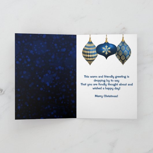 Royal Blue & Gold Glitter Baubles Kerstmis Feestdagen Kaart (Binnen)