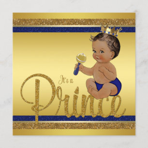 Royal Blue Gold Glitter Etnisch Prince Baby shower Kaart