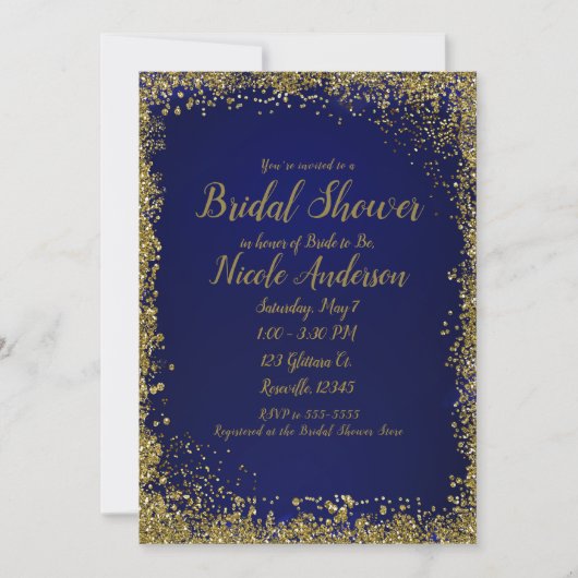 Royal Blue Gold Glitter Glam Modern Vrijgezellenfe Kaart (Voorkant)