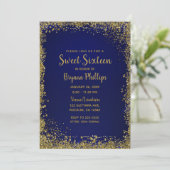 Royal Blue & Gold Glitter Glam Sweet 16 Party Kaart (Staand voorkant)