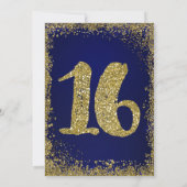 Royal Blue & Gold Glitter Glam Sweet 16 Party Kaart (Achterkant)