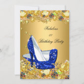 Royal Blue Gold Glitter High Heels Fabulous Party Kaart (Voorkant)