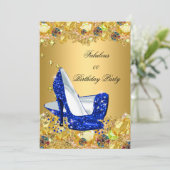Royal Blue Gold Glitter High Heels Fabulous Party Kaart (Staand voorkant)