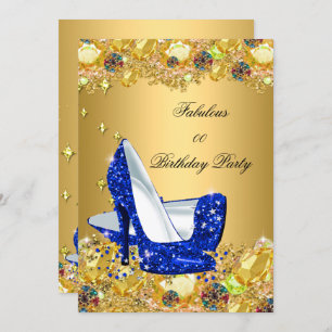 Royal Blue Gold Glitter High Heels Fabulous Party Kaart