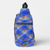 ROYAL BLUE & GOLD GLITTER LOOK PLAID PATROON SLING BAG (Voorkant)