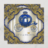 Royal Blue Gold Glitter Prince Baby shower Kaart (Voorkant / Achterkant)