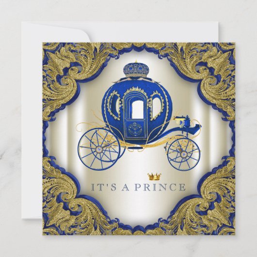 Royal Blue Gold Glitter Prince Baby shower Kaart (Voorkant)